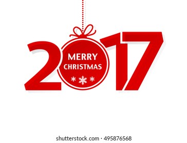 Happy New Year 2017 text with ball decoration. Christmas vector background