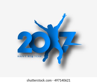 Happy new year 2017 Text with jumping men Vector Design Background