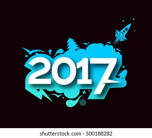 Happy new year 2017 text design vector background