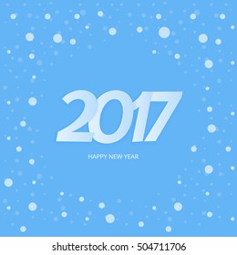 Happy New Year 2017 Text Design. Blue Background With Snow