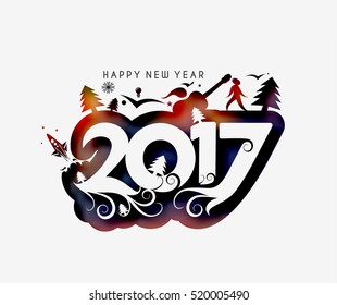 Happy new year 2017 Text Design vector illustration