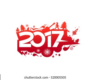 Happy new year 2017 Text Design vector illustration