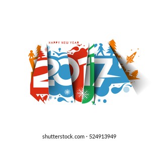 Happy new year 2017 Text Design vector illustration