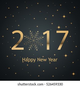 Happy New Year 2017 text design. Vector greeting illustration with golden numbers and stars
