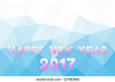 "Happy New Year 2017" text on a blue polygon background.