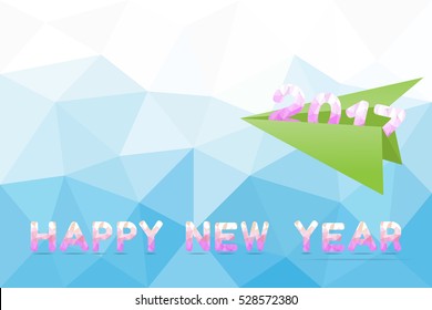 "Happy New Year 2017" text on a blue polygon background.