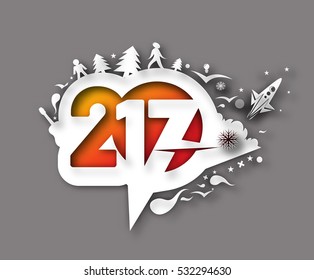Happy new year 2017 Text Design for Flyers and Greetings Card. Vector illustration