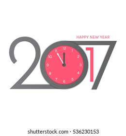 Happy new year 2017 Text Design vector background with clock.