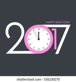 Happy new year 2017 Text Design vector illustration with clock.