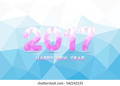 "Happy New Year 2017" text on a blue polygon background.