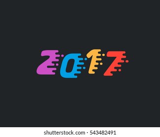 Happy new year 2017 text design.  Dynamic vector unusual number. Speed moving greeting.