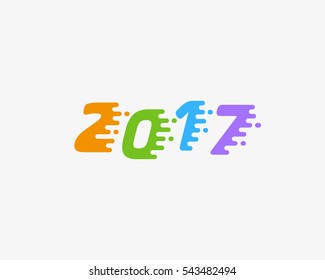 Happy new year 2017 text design.  Dynamic vector unusual number. Speed moving greeting.