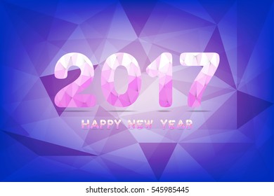 "Happy New Year 2017" text on a blue polygon background.