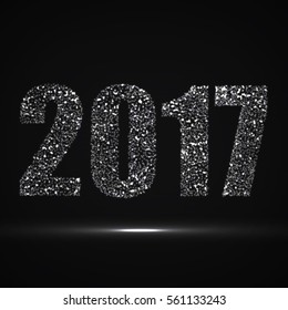 Happy New Year 2017 text design with glowing particles, vector illustration eps 10