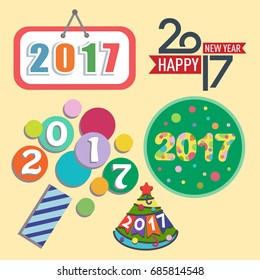 Happy new year 2017 text design vector creative graphic celebration greeting party date illustration