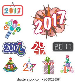 Happy new year 2017 text design vector creative graphic celebration greeting party date illustration