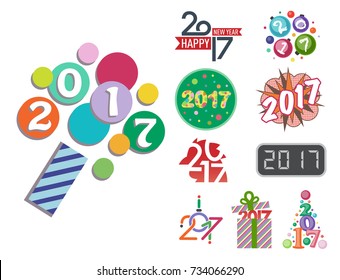 Happy new year 2017 text design vector creative graphic celebration greeting party date illustration