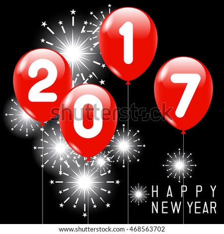 Happy new year 2017 text graphic design.Creative celebration concept. Vector illustration with red balloons decoration.