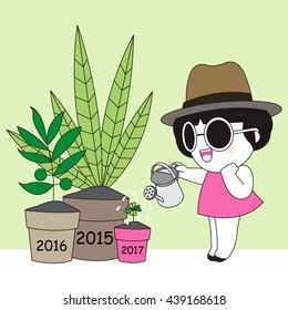 Happy New Year 2017 It's Time To Start Something New Card Character illustration