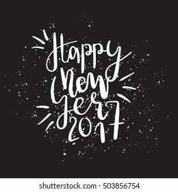 Happy new year 2017 - tree unique xmas design elements isolated on black background. Great design element for congratulation cards, banners and flyers.