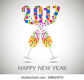 Happy new year 2017 with two champagne glasses 