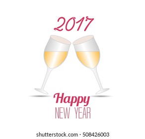 Happy new year 2017 with two champagne glasses 