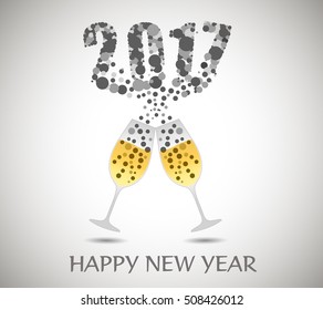 Happy new year 2017 with two champagne glasses 