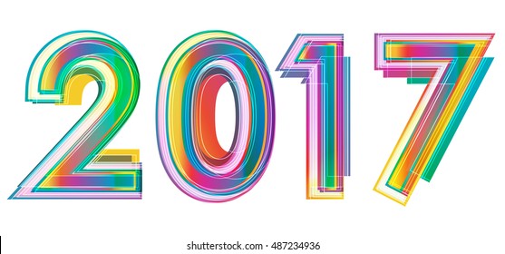 Happy new year 2017, typographic illustrations. Calendar cover design.