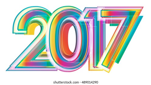Happy new year 2017, typographic illustrations. Calendar cover design.