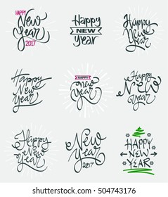 Happy New Year 2017 typographic emblems set.