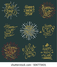 Happy New Year 2017 typographic emblems set.