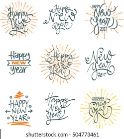 Happy New Year 2017 typographic emblems set.
