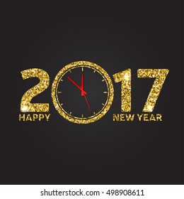 Happy New Year 2017. Typography greeting, invitation card with clock and text 2017 - stock vector.