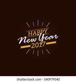 Happy New Year 2017 typography on dark background . Greeting card design with hand lettering inscription for winter holidays. Vector illustration 