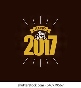 Happy New Year 2017 typography on dark background . Greeting card design with hand lettering inscription for winter holidays. Vector illustration 