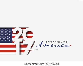 Happy new year 2017 with U.S.A Flag Pattern Text Vector Design Background