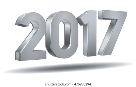 Happy new year 2017 vector in silver plated 