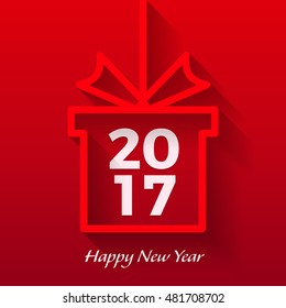 Happy New year 2017 vector text graphic design in gift box with red background