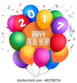 Happy New year 2017 vector text graphic design with colorful balloons