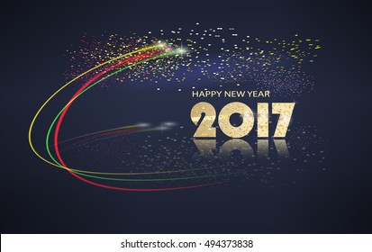 Happy New Year 2017 / Vector New Year background, Abstract New Year's fireworks, Greeting inscription in gold, dark blue background.