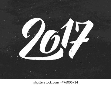 Happy New Year 2017 vector vintage background with lettering and black chalkboard. Greeting card template.