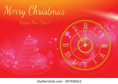 Happy New Year 2017. Vector background.Typographic Wishes and Winter Holiday Elements on gold background. Greeting illustration for Xmas. Template for invitation, flyer, banner, poster, rooster year.