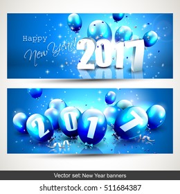Happy New Year 2017 - vector set of two horizontal banners