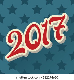 Happy New Year 2017. Vector lettering illustration design on background of pattern with stars.