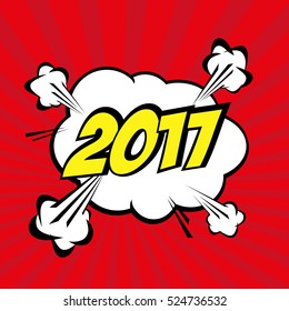 Happy New Year 2017 Vector Design with Cartoon, Comic speech bubble for posters, social media banners, email and newsletter designs material in pop-art style