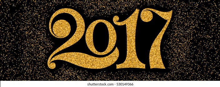 Happy new year 2017. Year 2017 vector design element with golden glitter texture.  Christmas vector illustration for your web design and print, banner template, social networks cover.