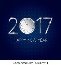 Happy New Year 2017 - vector card, banner, poster with silver clock