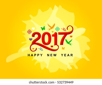 Happy new year 2017 vector with abstract yellow background