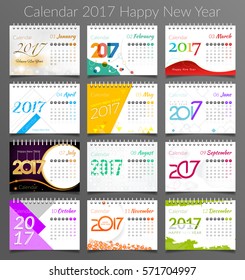 Happy new year 2017 - Vector template of 2017 calendar