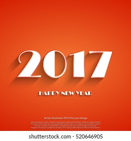 Happy New Year 2017 white text on orang background. Template holidays card. Winter holiday greetings. Vector illustration eps10